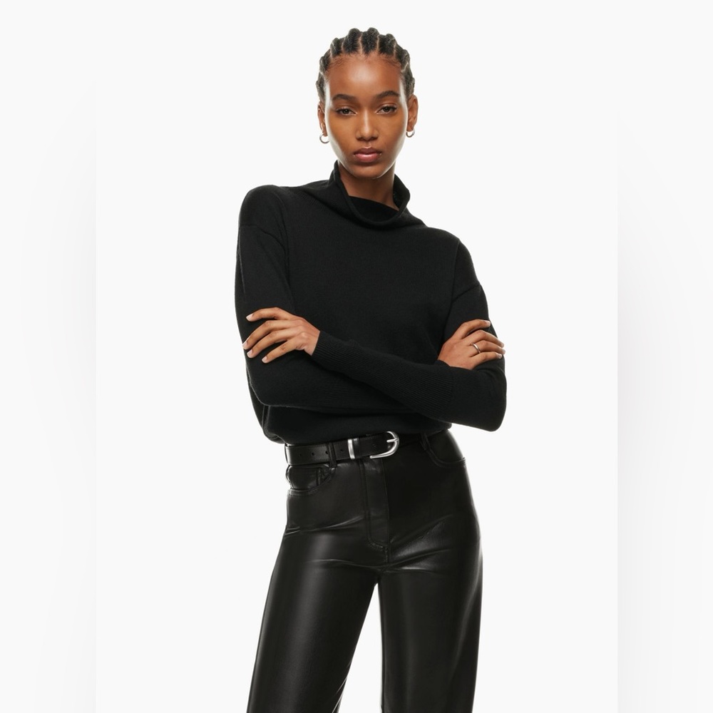 EUC ARITZIA Cyprie Merino Wool Mockneck Sweater Black S